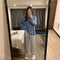 IMG 105 of Popular Long Sleeved Pajamas Women Outdoor Loose Korean Vintage Chequered Casual Loungewear Sets Sleepwear