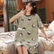 Pyjamas Women Summer Cotton Short Sleeve Mid Length Adorable Korean Princess Dress Plus Size Loungewear Sleepwear