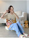 IMG 108 of Pajamas Women Summer Short Sleeve Long Pants Three-Piece Plus Size Korean Cartoon Shorts Sweet Look Adorable Loungewear Sleepwear