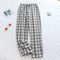 Couple Chequered Pajamas Pants Japanese Summer Thin Women Cotton Plus Size Loose Home Sleepwear