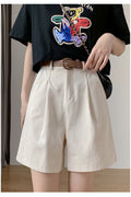 Img 6 - Free Belt Cotton Suits Shorts Women Summer Korean Wide Leg Pants Loose Slim Look All-Matching Bermuda