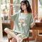 Student Pajamas Women Cotton Summer Minimalist Short Sleeve Shorts Adorable Loungewear Sleepwear