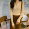 IMG 112 of Solid Colored Trendy All-Matching Fitting Undershirt Tops ins Korean Slim Look V-Neck Under Sweater Women Outerwear