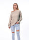 Europe Women Solid Colored Loose Oblique Collar Short Tops Long Sleeved Knitted Sweater Outerwear
