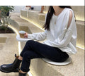 IMG 115 of Zipper Bare Shoulder Sweatshirt Women Long Sleeved insLoose Solid Colored Plus Size Outerwear