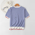 IMG 111 of Women Summer Color-Matching Striped Short Sleeve T-Shirt insSilk Cotton Sweater Thin Outerwear