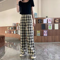 IMG 123 of Chequered Pants Women Summer High Waist Slim Look Straight Wide Leg Loose Drape Casual Floor Length Pants