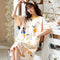 Short Sleeve Pyjamas Cotton Women Thin Mid-Length Dress Pajamas Cartoon Loose Casual Loungewear Sleepwear