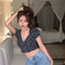 IMG 103 of Floral V-Neck T-Shirt Women Summer Slim Look Trendy Feminine Short Sleeve Tops insWomen T-Shirt