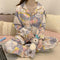 insPajamas Women Korean Sweet Look Adorable Popular Long Sleeved Cardigan Teens Casual Pants Loungewear Sets Sleepwear