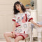 Summer Pajamas Women Short Sleeve Shorts Cotton Korean Loungewear Cartoon Thin Outdoor Sets Sleepwear