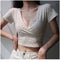 IMG 120 of Floral V-Neck T-Shirt Women Summer Slim Look Trendy Feminine Short Sleeve Tops insWomen T-Shirt