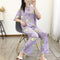 Pajamas Women Summer Sets Short Sleeve Long Pants Casual Adorable Cartoon Thin Home Loungewear Two-Piece Sleepwear