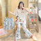 Pajamas Women Summer Short Sleeve Long Pants Three-Piece Plus Size Korean Cartoon Shorts Sweet Look Adorable Loungewear Sleepwear