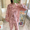 INSKorean Teens Long Sleeved Chequered Loungewear Two-Piece Sets Cotton Adorable Casual Pajamas Outdoor Sleepwear