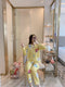 IMG 136 of Streaming Popular Casual Pajamas Women Cardigan Sleeve Length Pants Europe Loungewear Sets Sleepwear