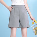 Img 7 - Shorts Women Summer Loose Plus Size Mom Ice Silk Cotton Blend Wide Leg Casual White Bermuda