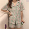 Pajamas Women Summer Short Sleeve Cardigan Korean Sweet Look Adorable Chequered Sets Loose Plus Size Loungewear Pants