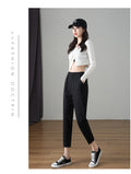IMG 120 of Suit Pants Women Thin Loose Black Harem High Waist Slim Look Petite Three Quarter Straight Casual Pants