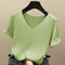 IMG 115 of Silk Sweater Loose V-Neck Undershirt Black T-Shirt Short Sleeve Women Solid Colored ins Thin T-Shirt