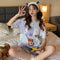 Pajamas Women Summer Short Sleeve Shorts Cartoon Casual Outdoor Round-Neck Loungewear Sets Sleepwear