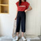 IMG 114 of Chiffon Casual Pants Three Quarter Wide Leg Women Elastic Black Slim Look All-Matching Korean Pants