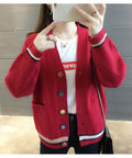 IMG 116 of Women Trendy Matching Knitted Cardigan Short Korean Loose Sweater Long Sleeved Outerwear