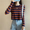 IMG 111 of Elegant Tops Long Sleeved Korean Women All-Matching Striped Knitted Undershirt T-Shirt Short Outerwear