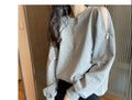 IMG 109 of Zipper Bare Shoulder Sweatshirt Women Long Sleeved insLoose Solid Colored Plus Size Outerwear