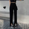 IMG 108 of Summer High Waist Black Splitted Suits Floor Length Pants Women Drape Loose Straight Casual Wide Leg Long Pants