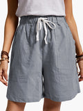 IMG 108 of Summer Cotton Blend Elastic Waist Wide Leg Pants Pocket Loose Women Casual Shorts