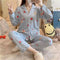 Streaming Popular Casual Pajamas Women Cardigan Sleeve Length Pants Europe Loungewear Sets Sleepwear