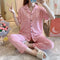 ins Lapel Pajamas Women Cardigan Sleeve Length Pants Korean Loungewear Two-Piece Sets Sleepwear