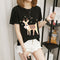 Women Summer Short Sleeve T-Shirt Korean Cartoon Round-Neck Printed Matching Tops T-Shirt