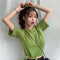 IMG 113 of Summer Korean Trendy High Waist Short Sleeve Solid Colored Feminine T-Shirt Women T-Shirt