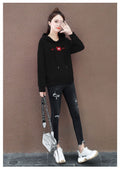 IMG 131 of Thick Embroidered Flower Casual Hooded Sweatshirt Women Trendy Student Loose Tops Outerwear