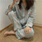 INSKorean Teens Long Sleeved Chequered Loungewear Two-Piece Sets Cotton Adorable Casual Pajamas Outdoor Sleepwear