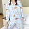 Popular Streaming Pajamas Women Lapel Cotton Long Sleeved Trendy Western Cardigan Loungewear Sets Sleepwear