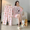 Pajamas Women Summer Short Sleeve Long Pants Three-Piece Plus Size Korean Cartoon Shorts Sweet Look Adorable Loungewear Sleepwear