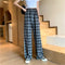 Img 4 - Chequered Printed Wide Leg Pants Women Summer Plus Size High Waist Straight Loose Drape Floor Length Long