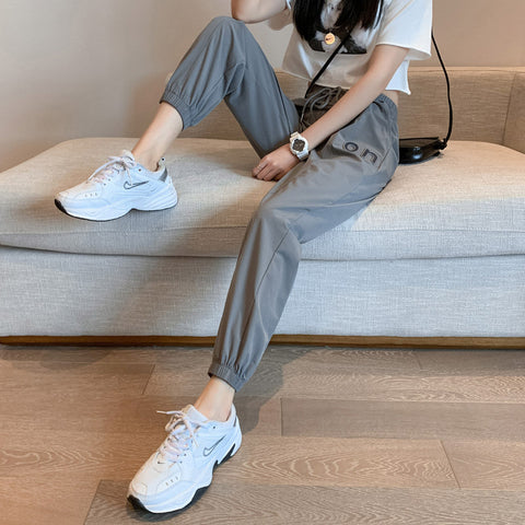 Img 2 - Quick Dry Silk Sport Pants Women Loose Jogger Summer Thin Slim Look High Waist Casual Under