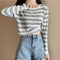 Elegant Tops Long Sleeved Korean Women All-Matching Striped Knitted Matching T-Shirt Short Outerwear