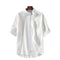 Img 2 - Cotton Blend Shirt Soft Breathable Summer Flaxen Three-Quarter Length Sleeves Solid Colored