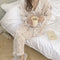 IMG 103 of Ruffle Collar Chequered Cherry Floral Pajamas Sets Women Casual Student insLoungewear Outdoor Sleepwear