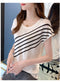 IMG 104 of Striped Short Sleeve T-Shirt Women Loose Hong Kong Airplane Tops Summer Silk Sweater Thin ins Outerwear