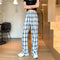 IMG 128 of Chequered Printed Wide Leg Pants Women Summer Plus Size High Waist Straight Loose Drape Floor Length Long Pants