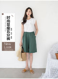 IMG 113 of Bermuda Shorts Women Summer Solid Colored Casual Loose Plus Size Thin Wide Leg Pants Shorts