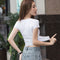 Img 4 - Solid Colored Short Sleeve Women Home Black T-Shirt Trendy Minimalist Fitting Tops Slim Look Korean