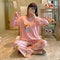 Pajamas Women Sleeve Length Pants Korean Cartoon Loose Plus Size Adorable Two-Piece Sets Loungewear Sleepwear