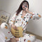 Streaming Popular Casual Pajamas Women Cardigan Sleeve Length Pants Europe Loungewear Sets Sleepwear